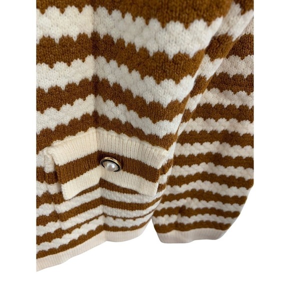 Boutique Cardigan Sweater Small Brown Stripe Pearl Button Pockets - Picture 4 of 5